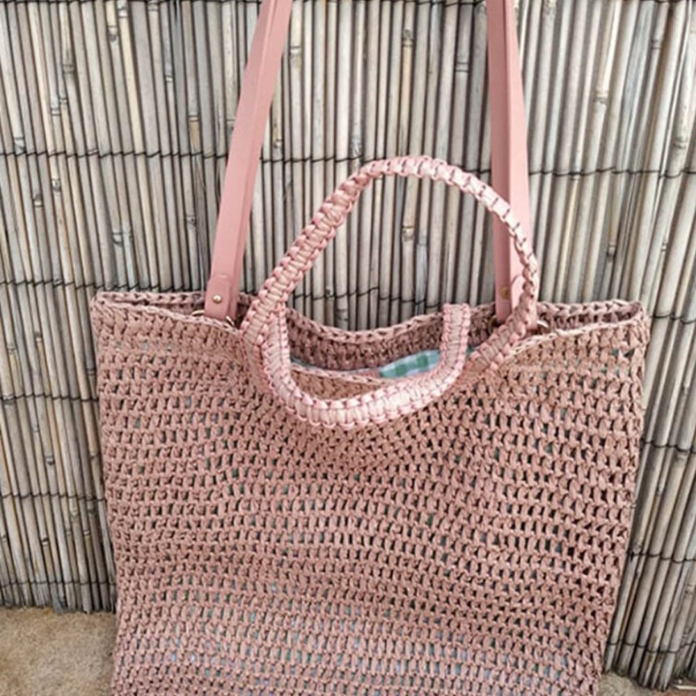 NWT Rare Zara Woven BRAID Paper Tote Summer Bag Pale Pink - Picture 5 of 13